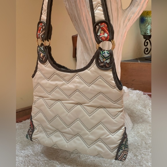 CINDA B Cream Nylon Quilted Shoulder Purse - Picture 2 of 9